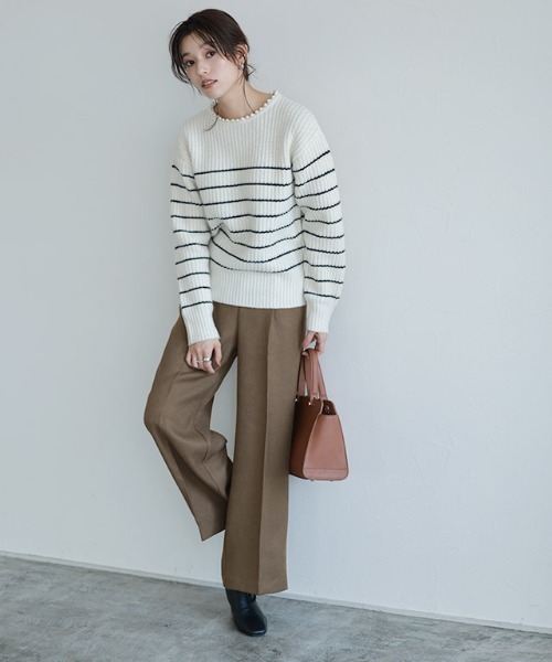 Pierrot（ピエロ） パンツ ウールライクタックワイドパンツ レディース