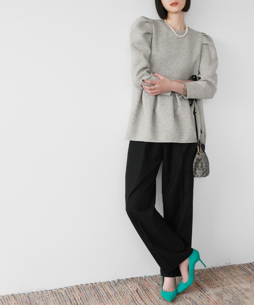 エルフランク ELFRANK ダンボールニットパワーショルダーペプラムプルオーバー【洗える】 （ブラック） ELFRANK tシャツ ダンボールニットパワーショルダーペプラムプル