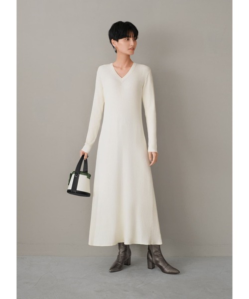 STYLE DELI ワンピース Vネックリブニットロングワンピース