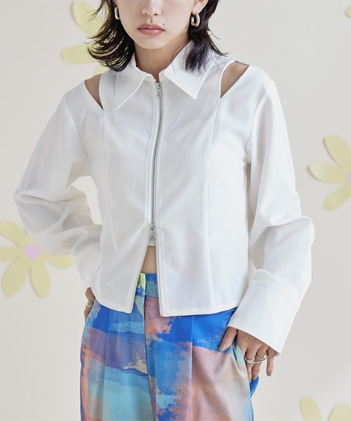 miette ブラウス シャツ ショルダーカットアウトフロントジップ