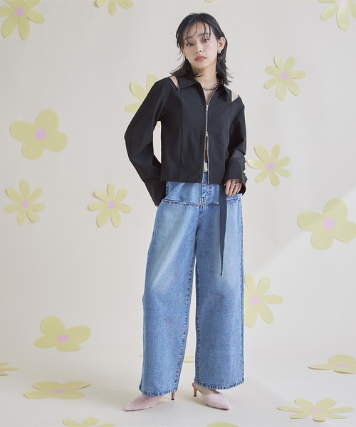 ブラウス シャツ ストライプショルダーカットアウトシャツ レディース セール】【ZOZO限定】オープンショルダー シャツ カットアウト