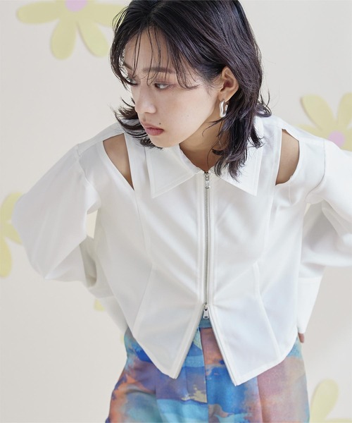 ブラウス シャツ ドーミーシャツ レディース メンズ miette ブラウス シャツ ショルダーカットアウトフロントジップ