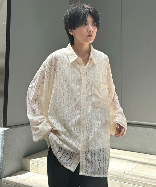 長袖シャツ メンズ 肩パッド ルーズネクタイデザイン 2色 Confirm シャツ 25SS ルーズシルエット デザインシアーシャツ