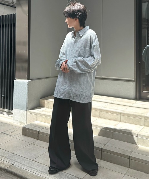 メンズ 長袖シャツ グラデーション ルーズシルエット a0655 グラデーション刺繍長袖シャツ｜MEN｜251HAT30-080G｜AZUL BY