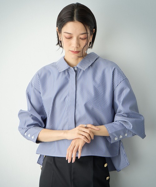 ONE'S TRUE ブラウス シャツ ショートストライプシャツ レディース