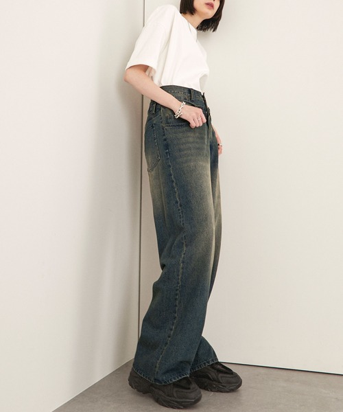 ジーンズ 「Alfred Alex」ヴィンテージメイク ダブルウエスト ワイド