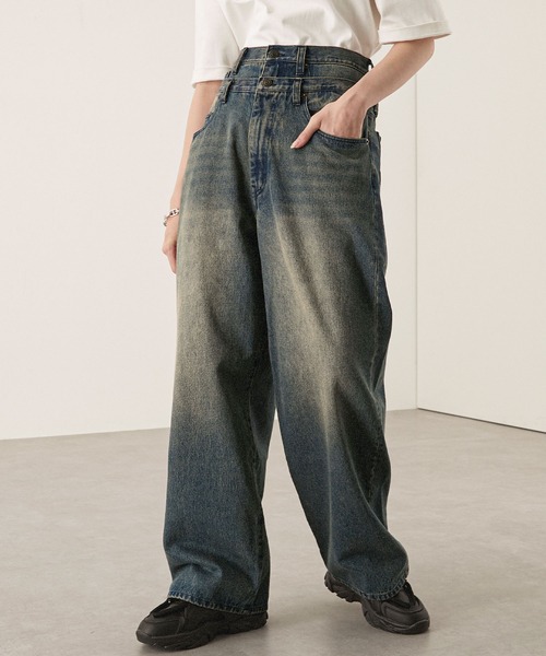 ジーンズ 「Alfred Alex」ヴィンテージメイク ダブルウエスト ワイド