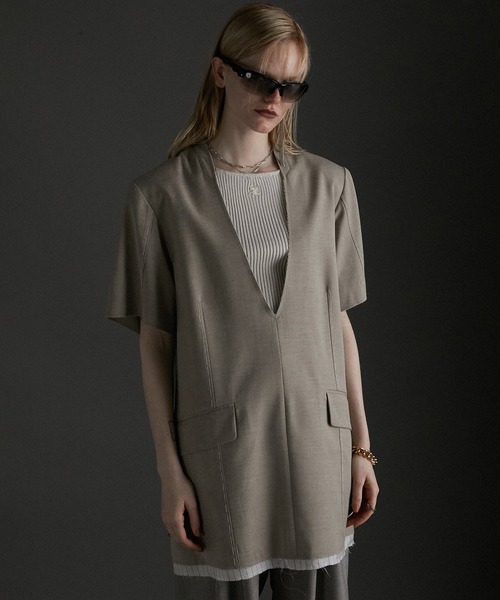 チュニック スーチングカットオフハーフスリーブチュニック / Suiting Cut Off Half Sleeve Tunic | PRANK PROJECT