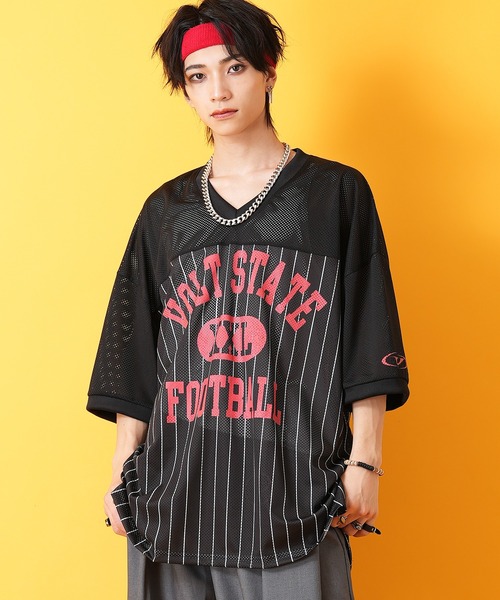 tシャツ a.p.o.v. レトロロゴ＆ストライプメッシュサッカーゲーム