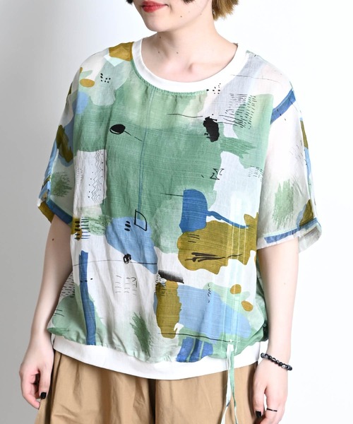 tシャツ ブラーアートシアー半袖カットソー レディース