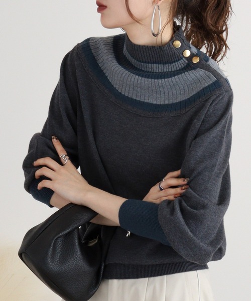 ニット セーター Eglantine ボーダー柄ハイネックプルオーバー レディース