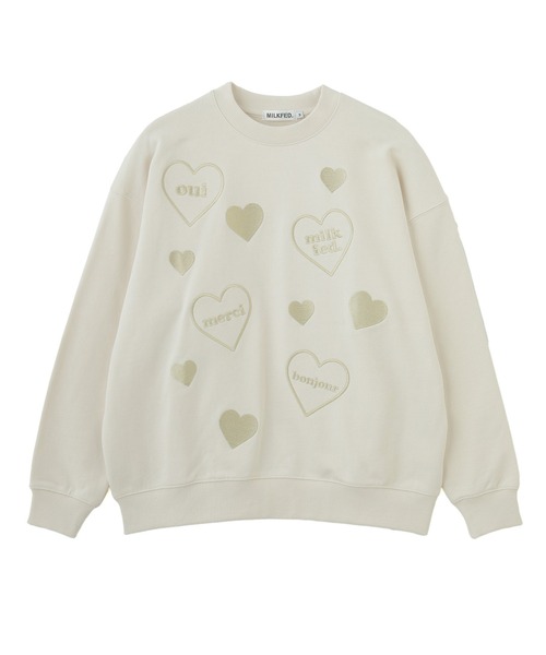 スウェット ミルクフェド MILKFED HEARTS EMBROIDERY SWEAT TOP レディース トレーナー ピンク 黒 MILKFED. トレーナー スウェット HEARTS EMBROIDERY SWEAT TOP