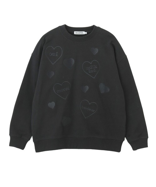 スウェット ミルクフェド MILKFED HEARTS EMBROIDERY SWEAT TOP レディース トレーナー ピンク 黒 MILKFED. トレーナー スウェット HEARTS EMBROIDERY SWEAT TOP