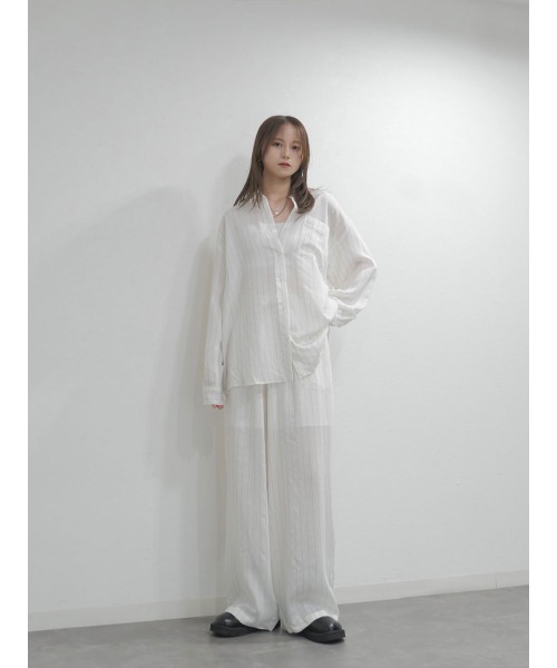 Reurie'（レウリィ） ブラウス シャツ リネンピンストライプシャツ