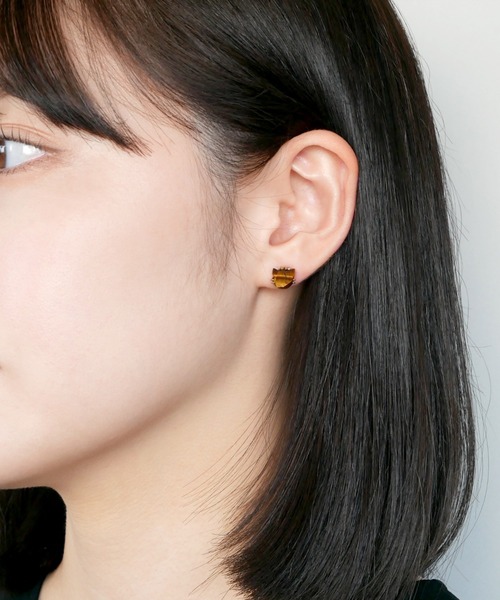 ピアス K10YG ねこ タイガーアイ ピアス(片耳用) レディースの画像