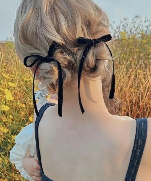 2まで　●ヘアリボン　専用 Flowering ヘアクリップ 2個セット長リボンヘアクリップ