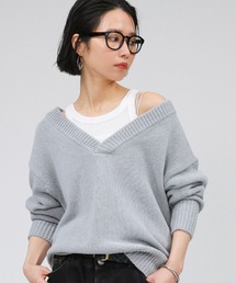 BABYLONE ニット セーター コットンリネンVネックプルオーバー