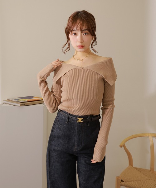 ニット セーター off shoulder lib knit pullover /オフショルダー