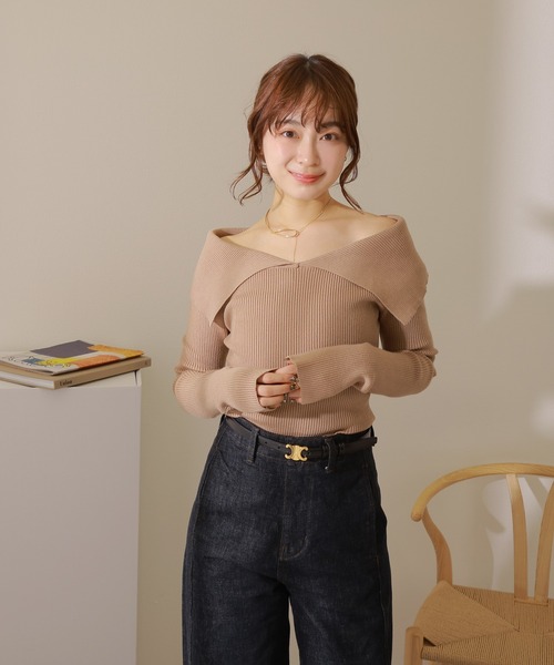ニット セーター off shoulder lib knit pullover /オフショルダー