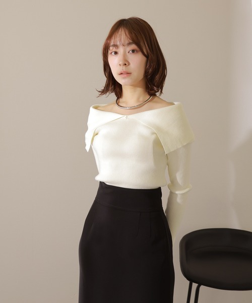 ニット セーター off shoulder lib knit pullover /オフショルダー