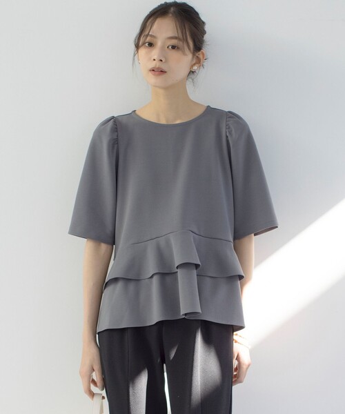 ブラウス シャツ ジョーゼットワイドフリルブラウス/セミオケ レディース ANAYI ブラウス シャツ ジョーゼットフラワーレース レディース