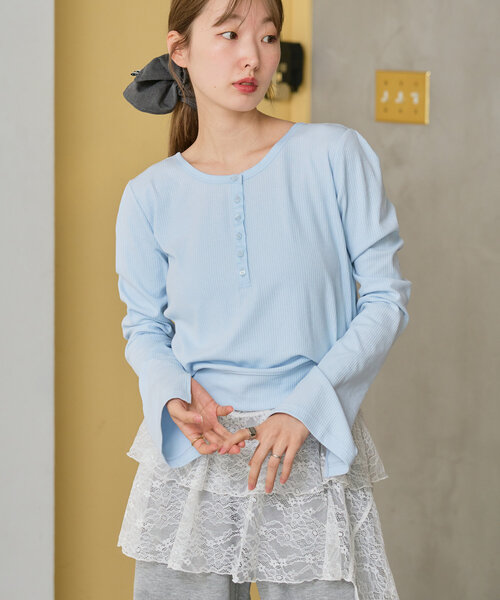 kastane ヘンリーブラウス Kastane（カスタネ） tシャツ 「新色追加/5色展開」ヘンリーリブプル