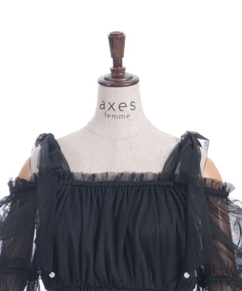 axes femme tシャツ パール付リボンチュールプルオーバー