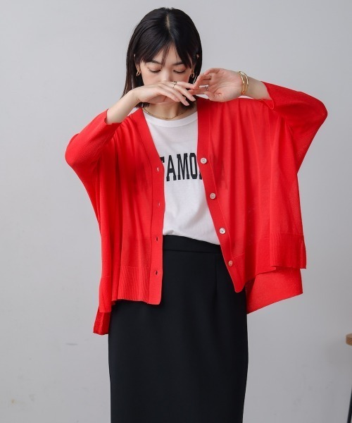 カーディガン 「接触冷感／UVカット」UVサラサラBOXシルエット前後差カーディガン レディース Bou Jeloud カーディガン 「接触冷感／UVカット」UVサラサラBOX