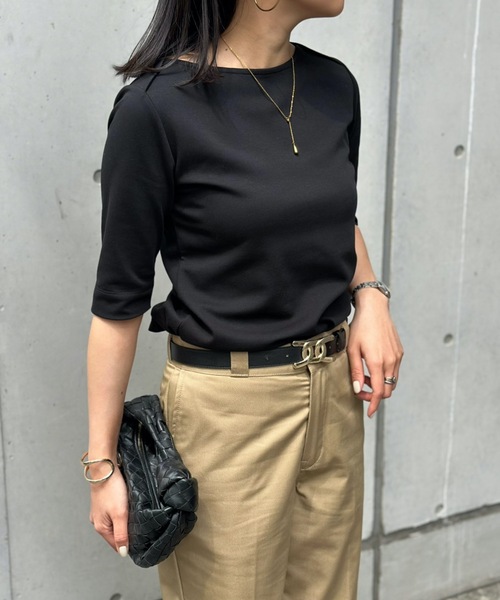 tシャツ ライトダンボールボートネックハーフスリーブプルオーバー レディース