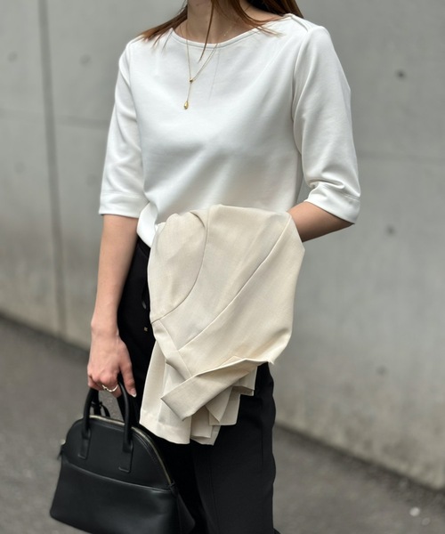 tシャツ ライトダンボールボートネックハーフスリーブプルオーバー レディース eM tシャツ ライトダンボールボートネックハーフスリーブプル