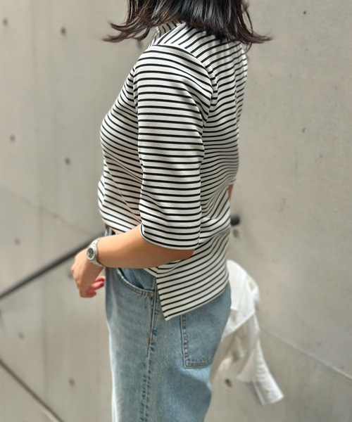 tシャツ ライトダンボール抜き衿ハーフスリーブプルオーバー レディース eM tシャツ ライトダンボールボートネックハーフスリーブプル