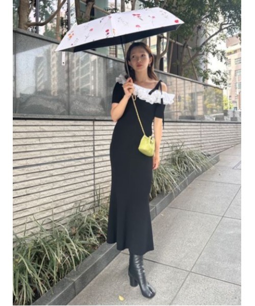 SNIDEL×PROTECT U♡コラボレーション日傘 GRY(リボン)柄 SNIDEL 折りたたみ傘 「SNIDEL×PROTECT U」コラボレーション日傘