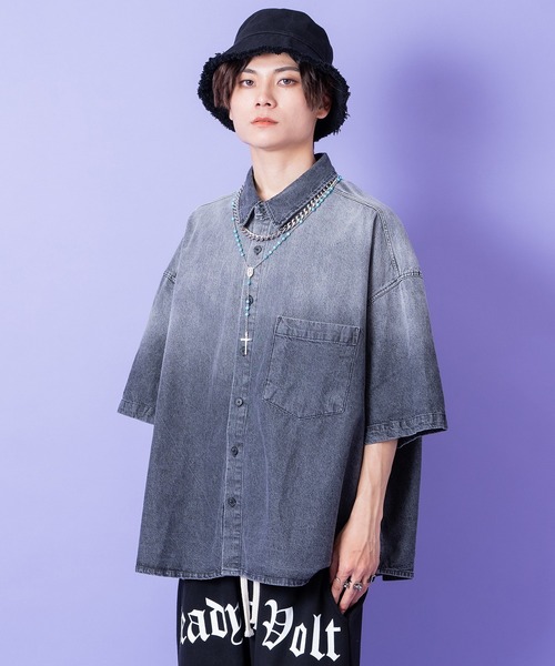 Gain tip design Revolt Overcoat デニムシャツ シャツ a.p.o.v. スーパーオーバーサイズグラデーションピグメント