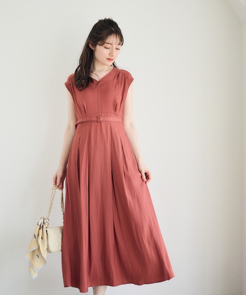 v twelve ワンピース 12Twelve Agenda ワンピース 割繊デシンVネックロングワンピース