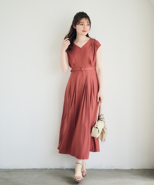 v twelve ワンピース 12Twelve Agenda ワンピース 割繊デシンVネックロングワンピース