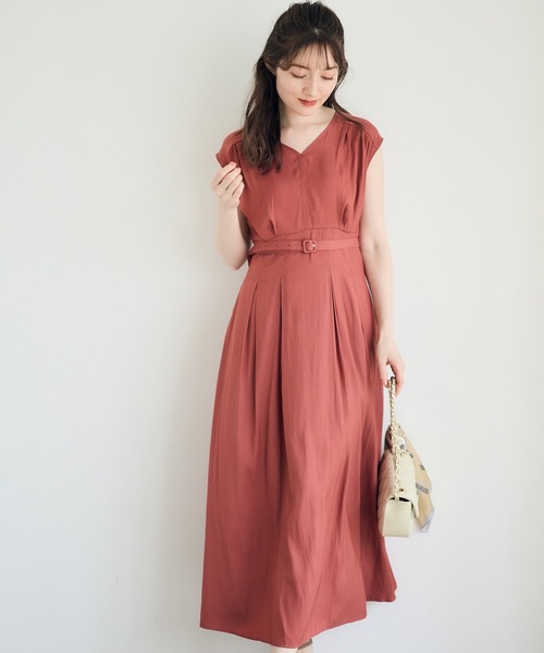v twelve ワンピース 12Twelve Agenda ワンピース 割繊デシンVネックロングワンピース