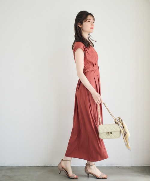 v twelve ワンピース 12Twelve Agenda ワンピース 割繊デシンVネックロングワンピース