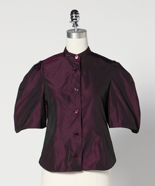 ブラウス シャツ 「LOEFF」グロッシー タフタ パフスリーブ ブラウス レディース