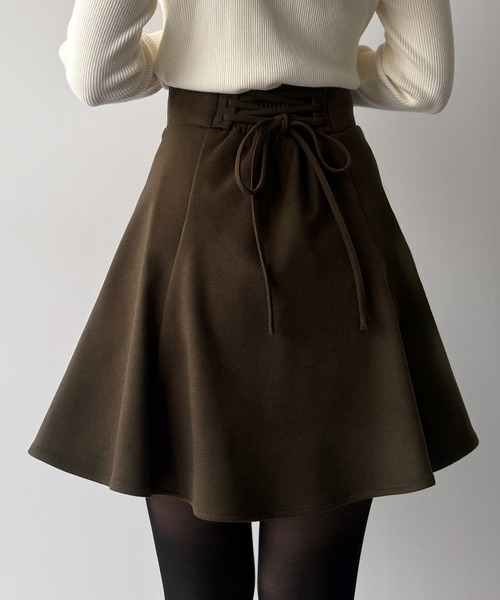 ルミエーブル　ハイウエストスカート mipiarl スカート ハイウエストレースアップミニスカート「インパン