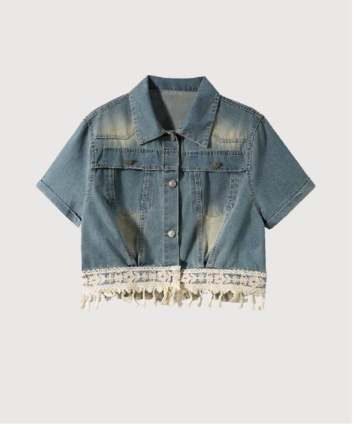 ブラウス シャツ Lace Stitching Denim Shirt レディース