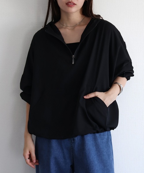 sin.ca パーカー ハーフジップフーディープルオーバー レディース