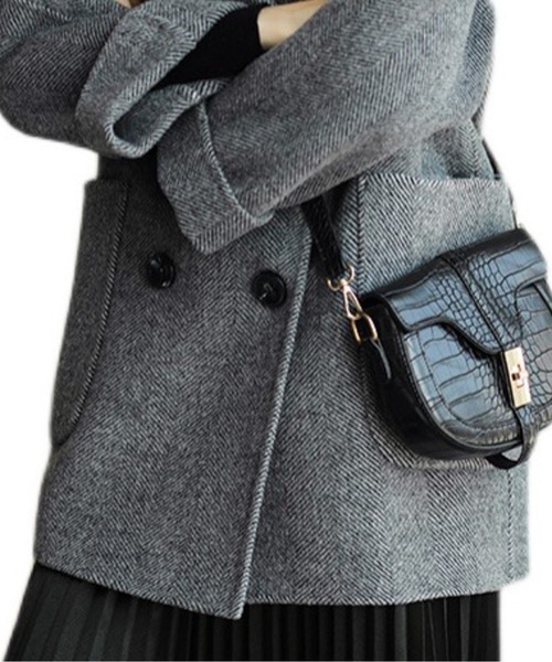 コート アウター ヘリンボーンダブルジャケットコート レディース