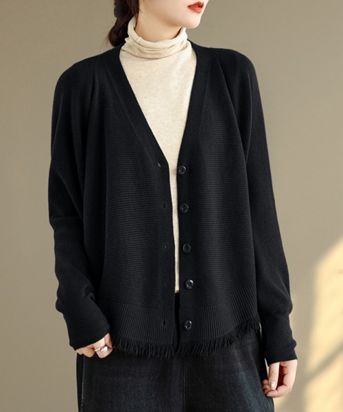 カーディガン フリンジ裾ニットカーディガン レディース : ZOZOTOWN