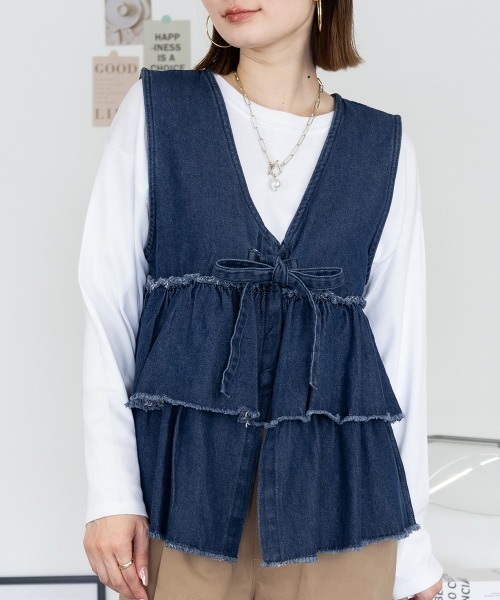 RCD ベスト ジレ フリルティアードデニムベスト レディース : ZOZOTOWN