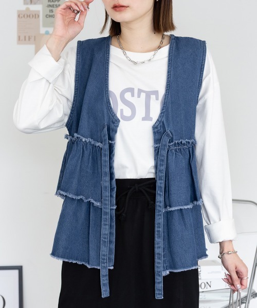 RCD ベスト ジレ フリルティアードデニムベスト レディース : ZOZOTOWN