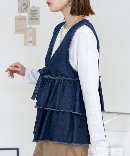 RCD ベスト ジレ フリルティアードデニムベスト レディース : ZOZOTOWN