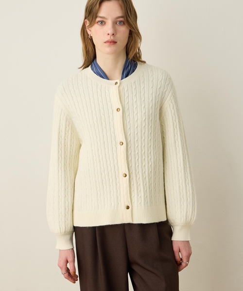 SEEALL ホワイト カーディガン(新品、未使用) LE SOUK HOLIDAY（ルスークホリデー） カーディガン ケーブルニット