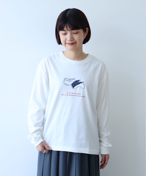 bulle de savon（ビュルデサボン） tシャツ うさぎりんご刺繍 ロンT 