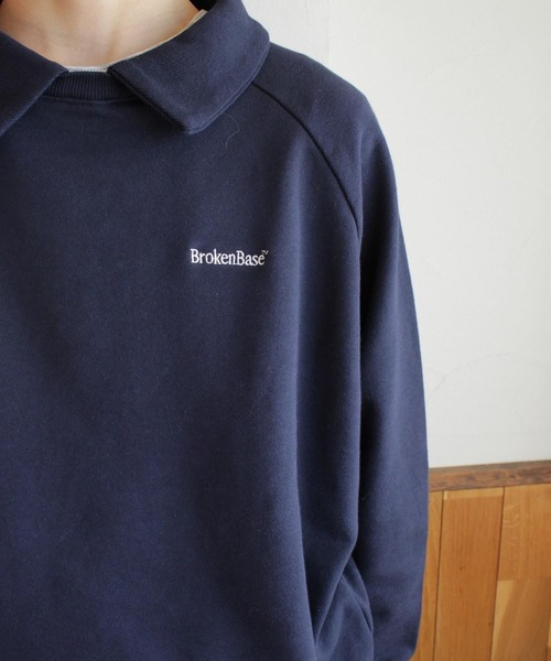 「BROKEN BASE」 スウェットカットソー MEDIUM ネイビー メンズ_画像4