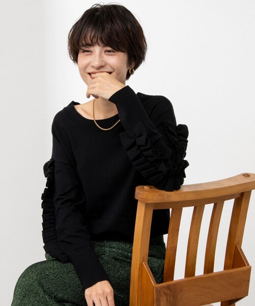 「Rie Miller」 長袖ニット 38 ブラック レディース_画像2